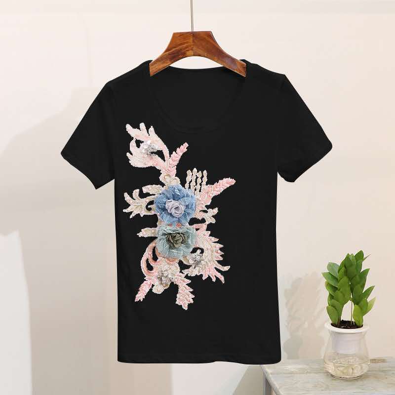 Sommer Mode Frauen Lose Stickerei Kurzarm Top und Cropped Jeans Anzug Casual Zwei-stück Set Weibliche Plus Größe