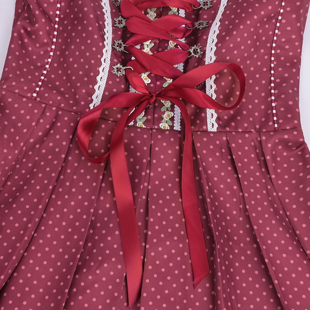 Traditional Bavarian Dirndl Dress for Women Oktoberfest Costume with Lace-Up Bodice and Apron Classic Vintage Style