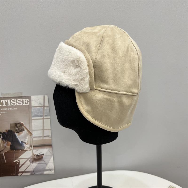 

Personalized suede melon fur hat, changeable in autumn and winter, ear protection, plush eaves, neutral and cold-proof landlord hat M（56-58cm） бежевий
