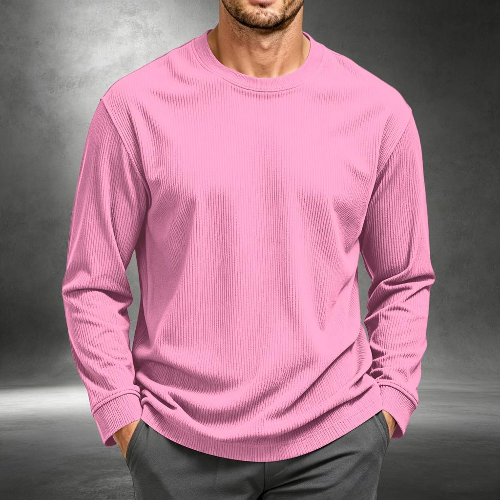 Men's Corduroy Long Sleeve Neck Shirt Casual Pullover Top