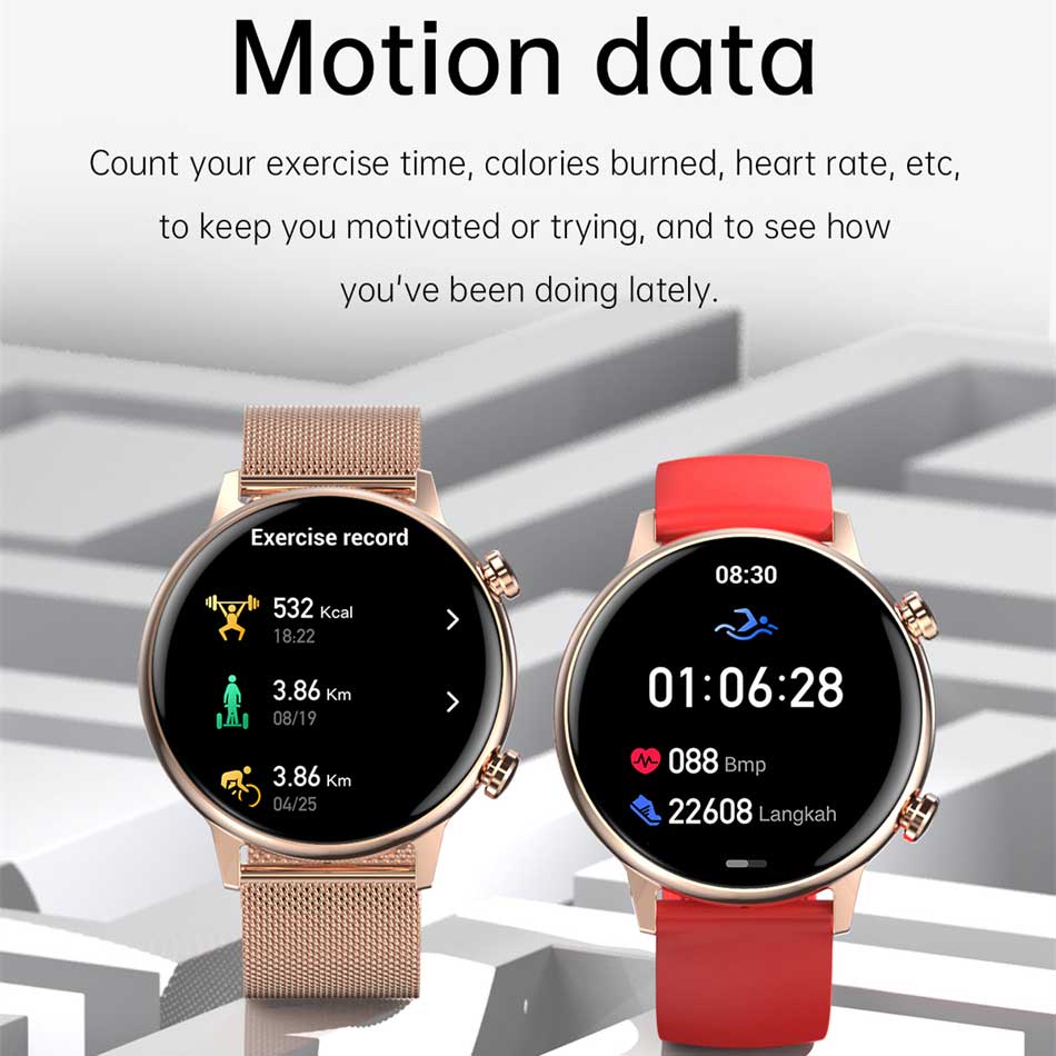 Smart Talk Watch Damen AMOLED Display NFC Steuerung Mass Dail Bluetooth Anruf Smartwatch Herzfrequenz Blutdruck Frauengesundheit