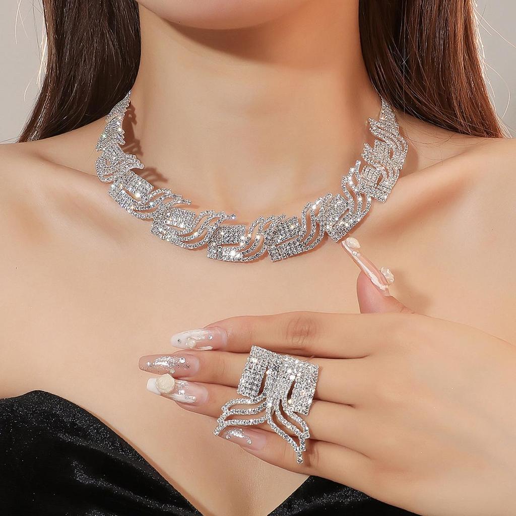 Minimalist Rhinestone Wedding Jewelry Set: European & American Style Necklace and Earrings for Brides