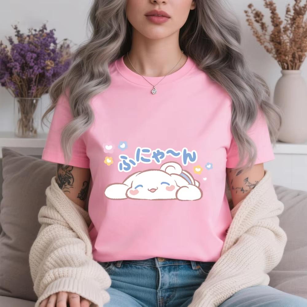 2026 Summer  Womens Cotton T Shirt Cinnamoroll Cute Pouty Coquetry Print Casual Comfortable Summer Short Sleeve Top