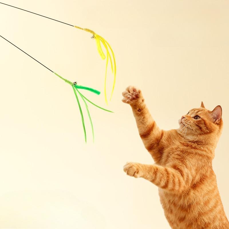 New Cat Teaser Stick Toy Interactive Bell Squeaky Simulated Dog Tail Kitten Toy Training Bite-resistant Cat Toy Supplies