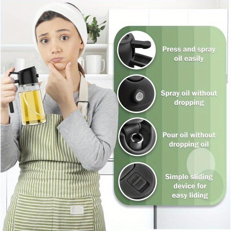2-In-1 Glass Oil Dispenser & Sprayer - Perfect for Cooking, Grilling, Salads | 16oz/470ml | PVC Free, Machine Washable | Black