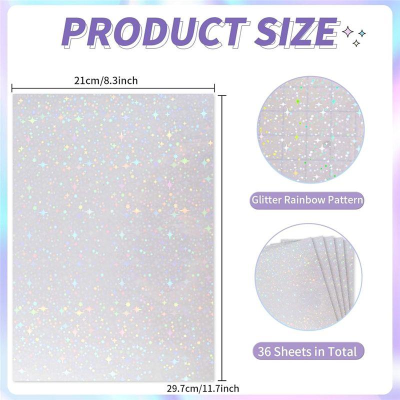M-Modern-36 Sheets Holographic Sticker Paper,Holographic Laminate Sheets,Clear Vinyl Sticker Sheets,11.7 X 8.3 Inches(Star)
