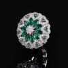 New Fashionable French Exquisite Green Zircon Men's and Women's Rings with Micro Inlaid Flowers for Light Luxury