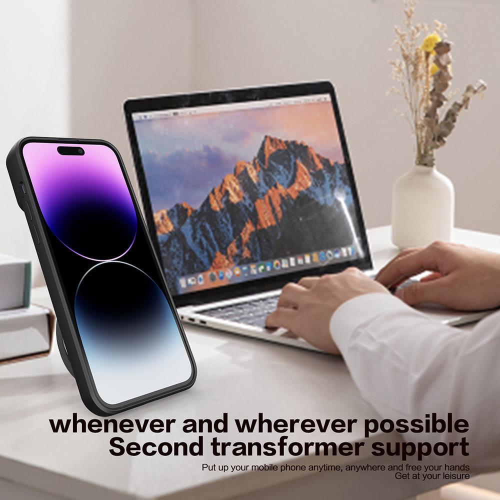 For iPhone 11 Pro Rotatable Kickstand Protective Cover PC+TPU Phone Case with Slide Camera Lid