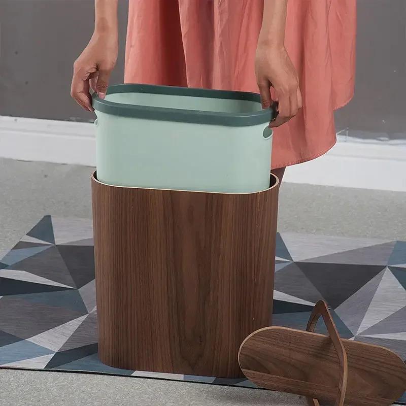 Magnetic flip cover wooden trash can, large capacity, household storage items, holiday gifts, school dormitories