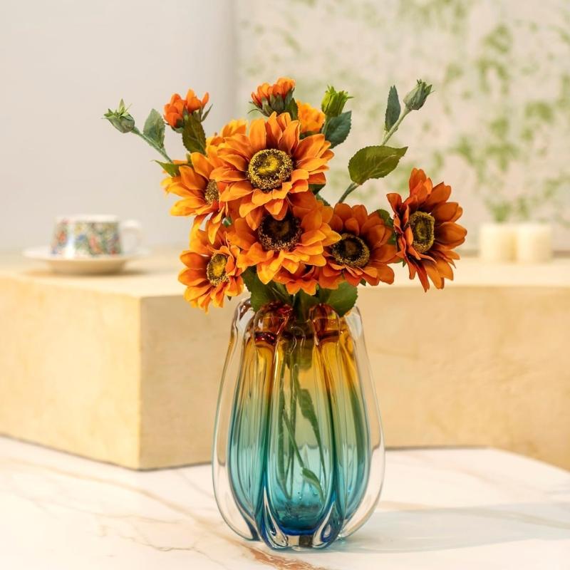 Moderne Kunstglazen Vazen Handgeblazen Kleurverloop Meerkleurige Vazen voor Tafeldecoraties Bloemschikking Display Decoratie