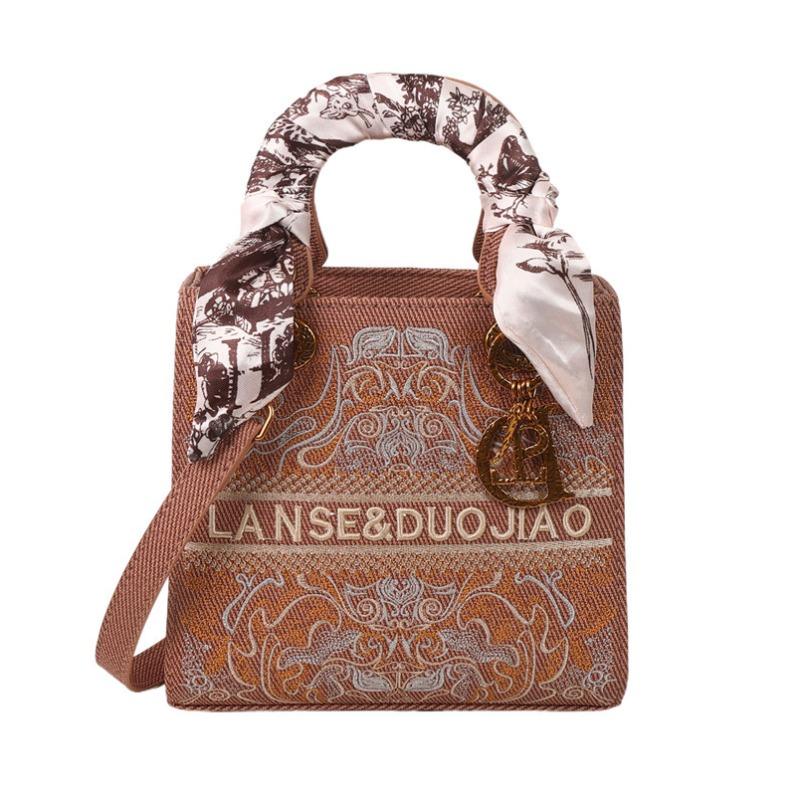 New heavy industry embroidered retro silk scarf portable Princess Diana bag versatile shoulder messenger bag