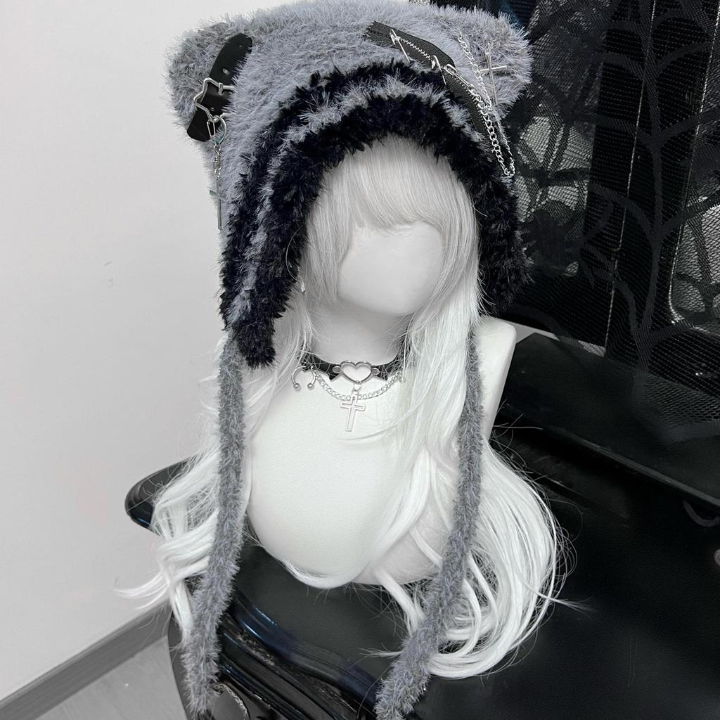 Bear Pattern Hats Adult Soft Plush Hats Thicken Female Hats Star Crosses Decoration for Daily Wear