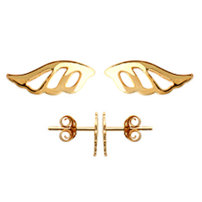 [M1792] - Gold Plated Earrings 'Angel Wings' Gold - 9x3 Mm