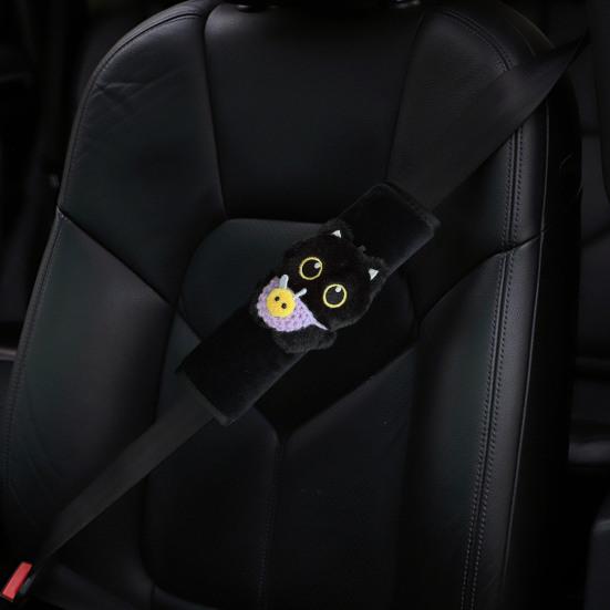 Black Cat Seat Belt Shoulder Pad Cover Soft Plush Car Safety Belt Protector for Kids Car Interior Decor for Anti-Chafing