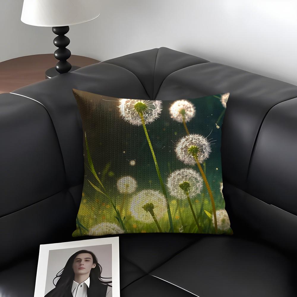 Dandelion Fashion Cushion Cover Natural Linen Organic Fabric DoubleSided Printing Sofa Home Decor Gift Pillow Case
