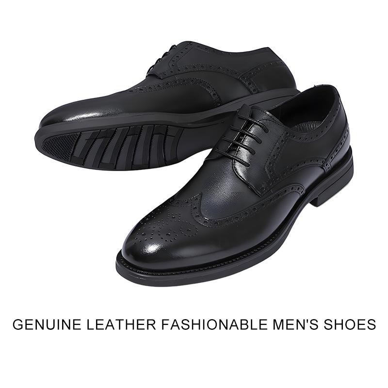 

2025 new dress business shoes engraved Brock wedding brown inner height increase leather large size leather shoes men 39