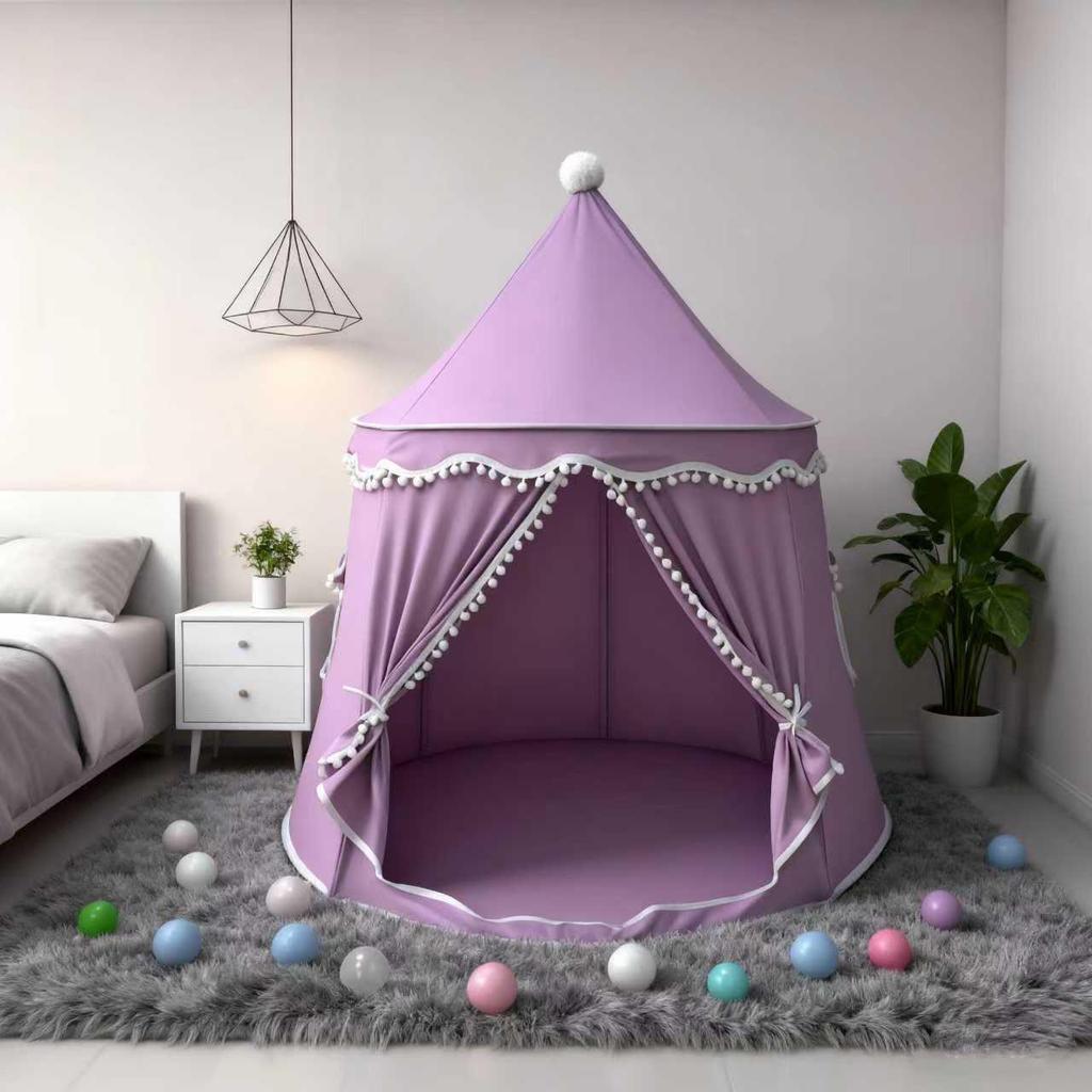 Children's Peach Skin Velvet Yurt Tent - Purple & White Playhouse Castle