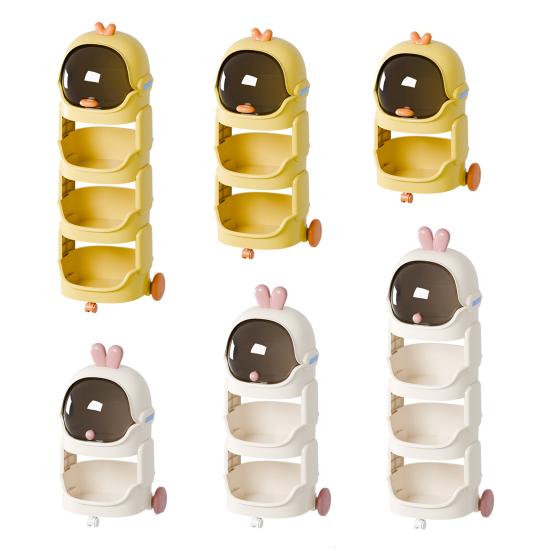 Yousheng Kids Toy Storage Organizer with Wheels And Top Lid Space Duck/Rabbit Design Stackable Rolling Cart for Baby Nursery Playroom Bedroom