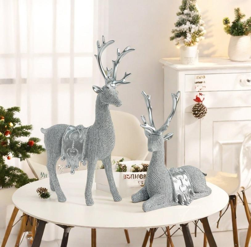 European Style Minimalist Christmas Bead Deer Ornament Simulation Resin Home Holiday Desktop Decoration Ornament