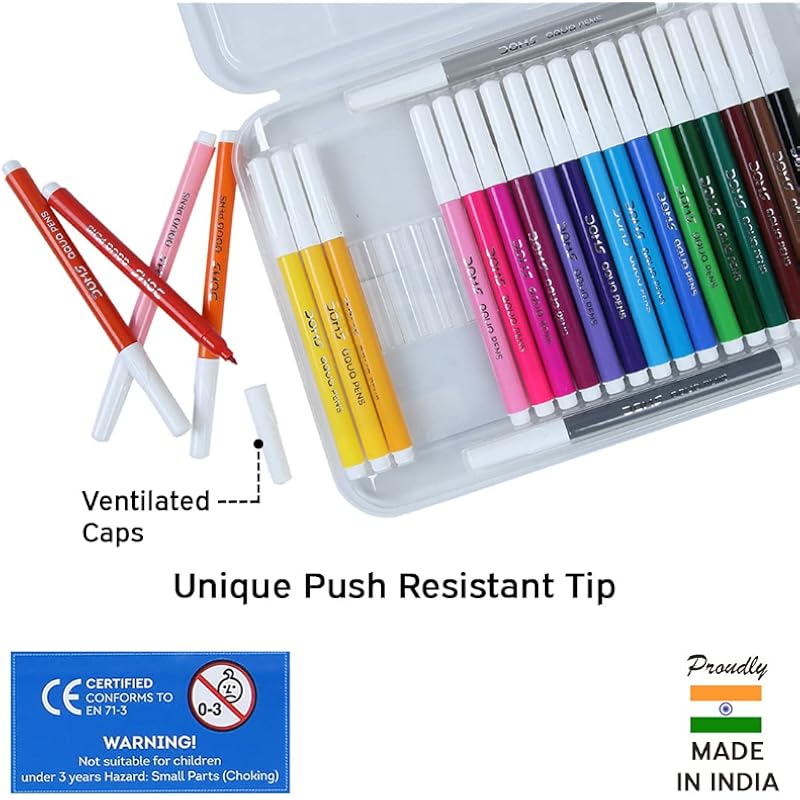 Doms Aqua 24 Shades Watercolour Sketch Pen Set | Unique Push Resistant Tip With Bright & Intense Colors | Non-Toxic & Sa