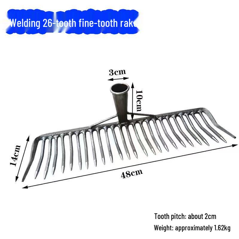 Old-Fashioned Fine-Toothed Stone and Clamming Rake Set for Raking Grass, Leaves, and Leveling Soil
