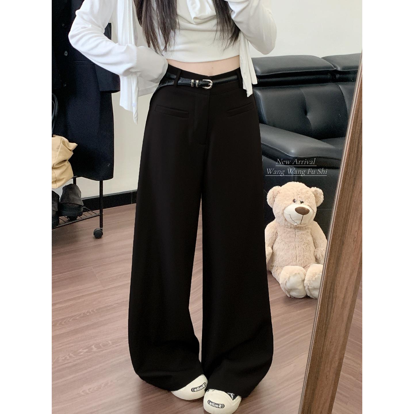 

High-Grade Gray Wide-Leg Suit Pants - Women s Spring 2026 Drape Loose, Floor-Length Casual Trousers M