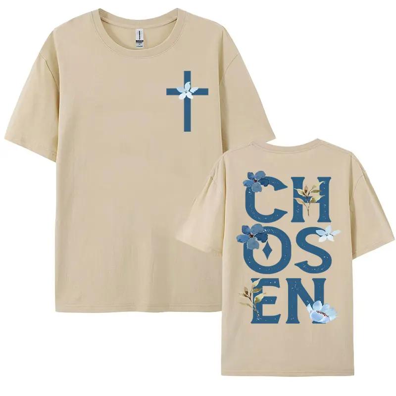 Chosen Floral Aesthetic Bible Verse T-shirts Women's Trendy Christian Clothing T Shirt Men's Fashion Retro Style Classic T-shirt