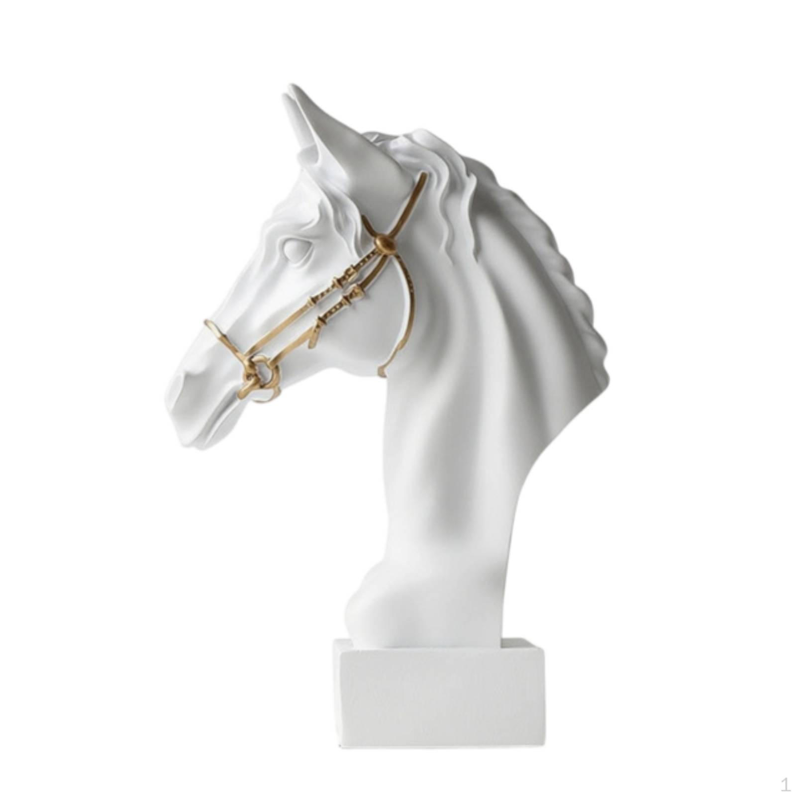 Horse Head Sculpture Carved Statue Matte with Pedestal for Homeowners, Art