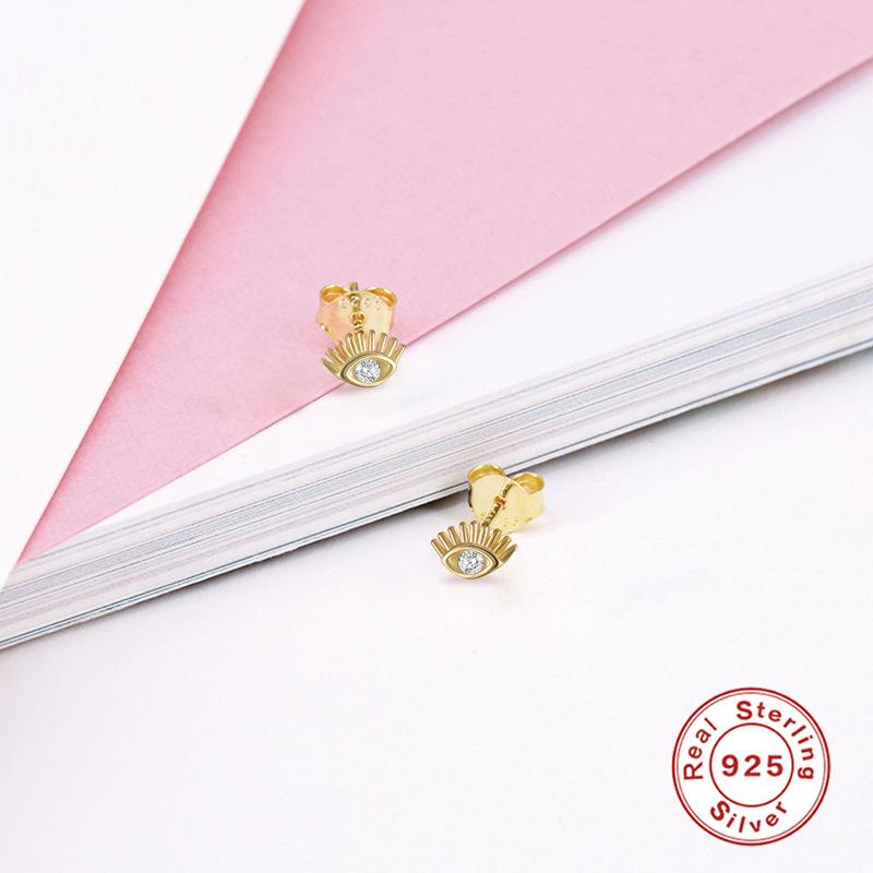 S925 Sterling Silver Diamond Eye Stud Earrings, Whole Body Sterling Silver Hollow Earrings Creative Fashion Elf