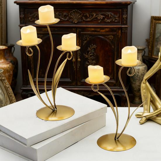 Iron Tulip Candle Holder Decoration 3-Arm Flower Candlestick Home Office Living
