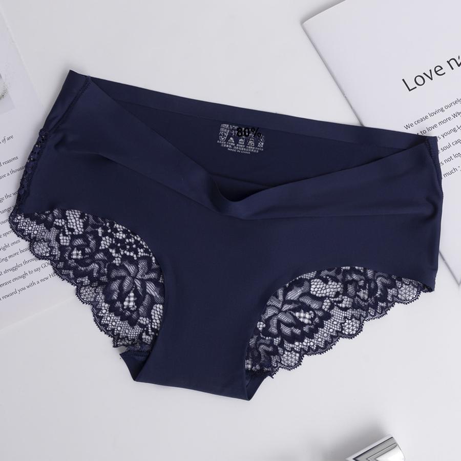 2 pcs Lace Waistband Seamless Wire-Free Lace Cotton Breathable Sexy Cute Plus Size Girls Triangle Panties