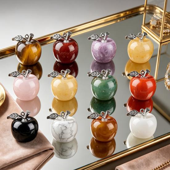 DIY Necklace Pendant Fruit Shape Natural Faux Crystal Pendant with Electroplated Silver Leaf Buckle 20mm Mini Ornament