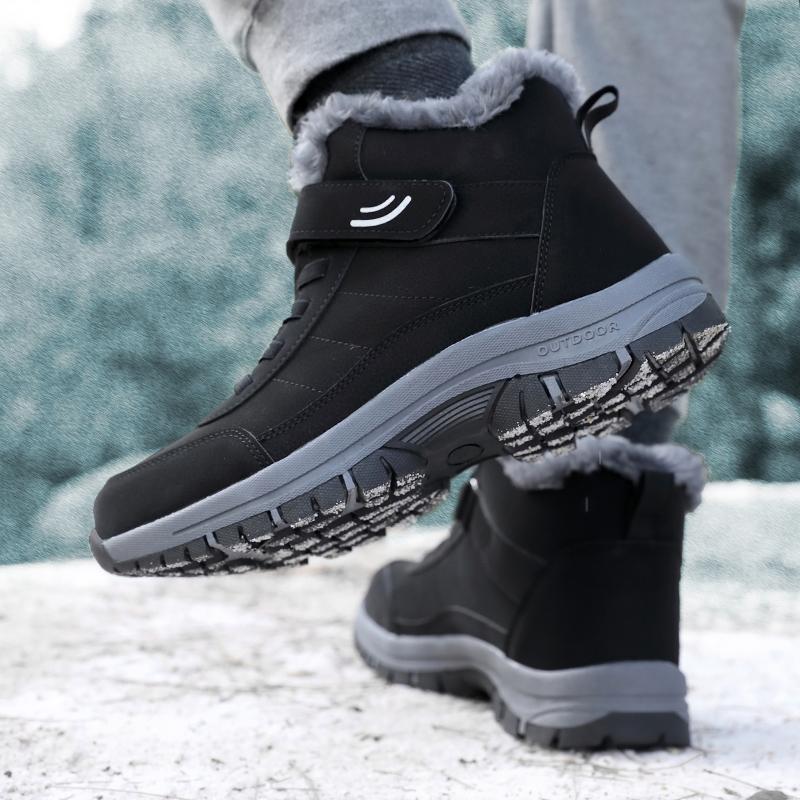 High-top Plush Snow Boots PU Leather Men Women Winter Warm Walking Casual Shoes Unisex Non-slip Hiking Shoes