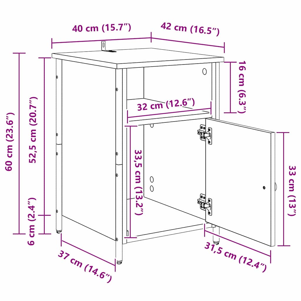 Nightstand Black Oak Effect 40 X 42 X 60 Cm Engineered Wood
