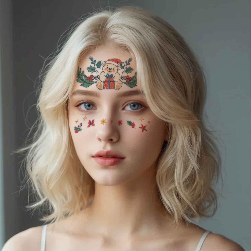 Tattoo Sticker Waterproof Woman Lasting Cute Christmas Bear Makeup Face Sticker Tattoo Sticker