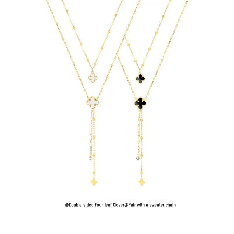 Элегантное двустороннее титановое стальное колье с четырехлистником