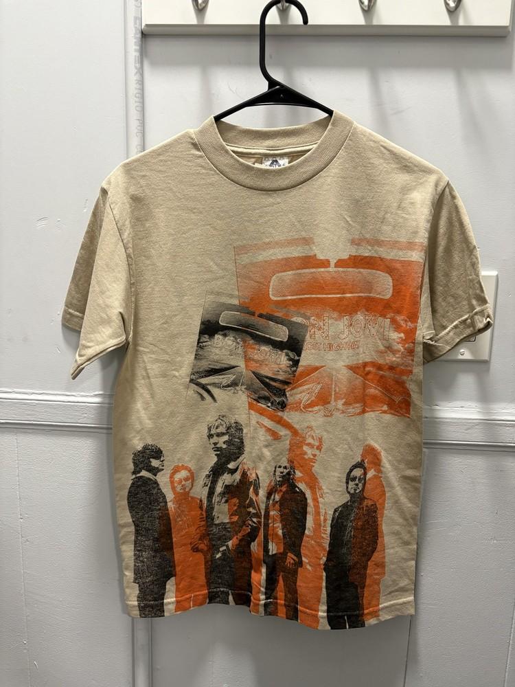 Bon Jovi Shirt Mens Small Tan Lost Highway Band Rock Graphic Tee T-Shirt Tour Unisex T-Shirt M