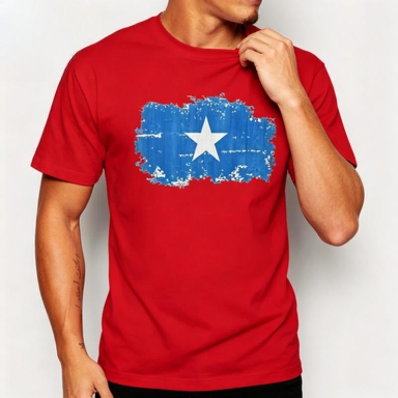 Weiches Baumwoll-Unisex-T-Shirt mit verwaschenem Somalia-Flaggen-Aufdruck Patriotische Kunst Druck Liebhaber Nationalstolz Lässiges Alltags-Outfit Oberteile