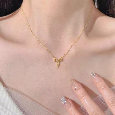 Náhrdelník zo sterlingového striebra S925 s mašličkou a diamantmi Dámsky dizajn japonskej menšiny Ľahký luxus Všetko-k-všetkému Retiazka na kľúčnu kosť