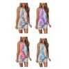 Women Tie Dyed Printed Twisted Hem Crew Neck Sleeveless Tank Top