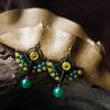 Orecchini etnici Orecchini pendenti in pietra verde gialla per donna Orecchini pendenti in rame Moda gioielli vintage
