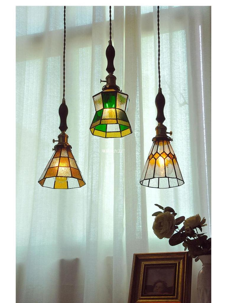 Vintage Japanese Pastoral Brass and Glass Pendant Light for Bedroom or Bar