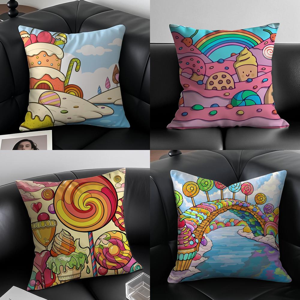 Sweet Candy Pillow Girly Cushion Cover Pillow Case Anti-Dustmite Invisible Zipper Silky Plush Cushion
