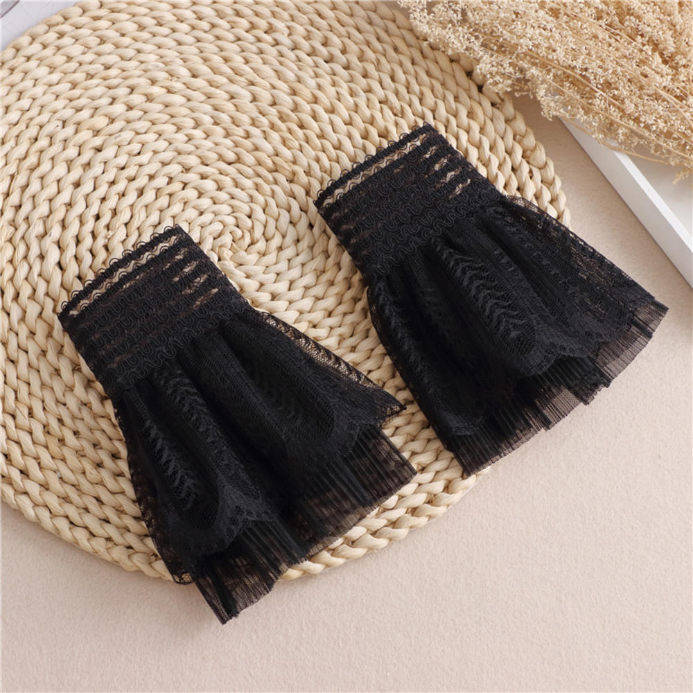 Steampunk Lolita Hand Sleeve Wrist Cuffs Lolita Short Hand Sleeve Gloves Ruffled Floral Lace Elastic Bracelet Clothing Accessory