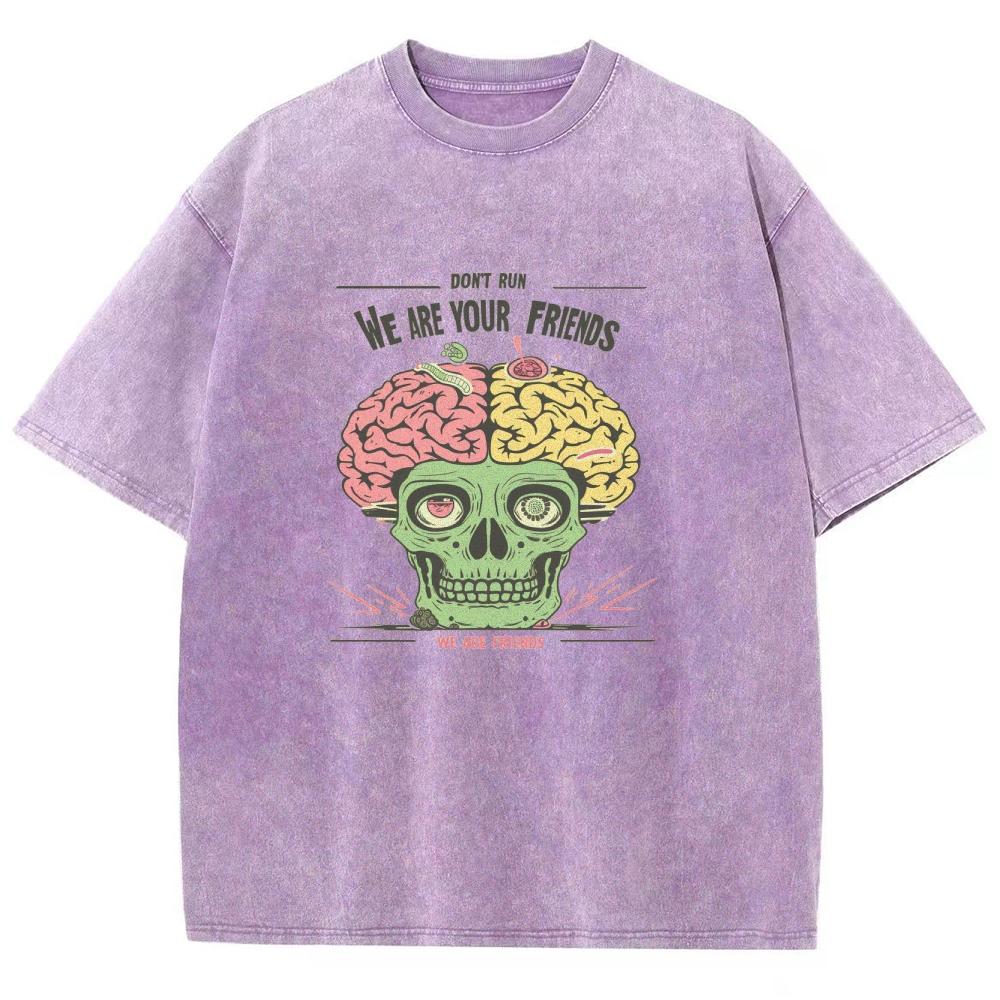 Skull Anatomy Brain Print Women's Wash T-Shirt Summer Fashion Cotton Oversized Half Sleeve American Retro Top