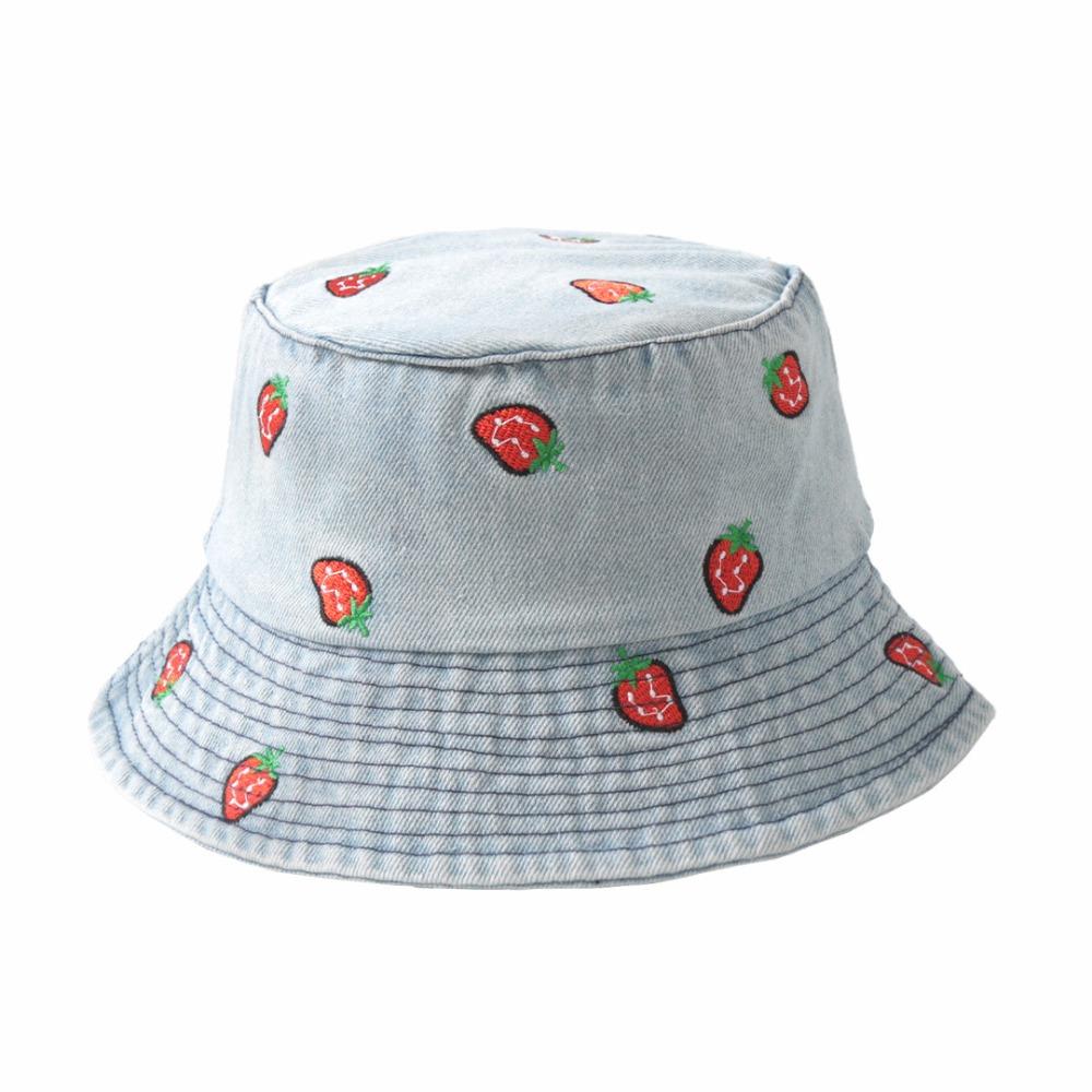 Butterfly Pattern Denim Bucket Hat Wide Brim Sun Hat Breathable Beach Hat  Spring and Summer