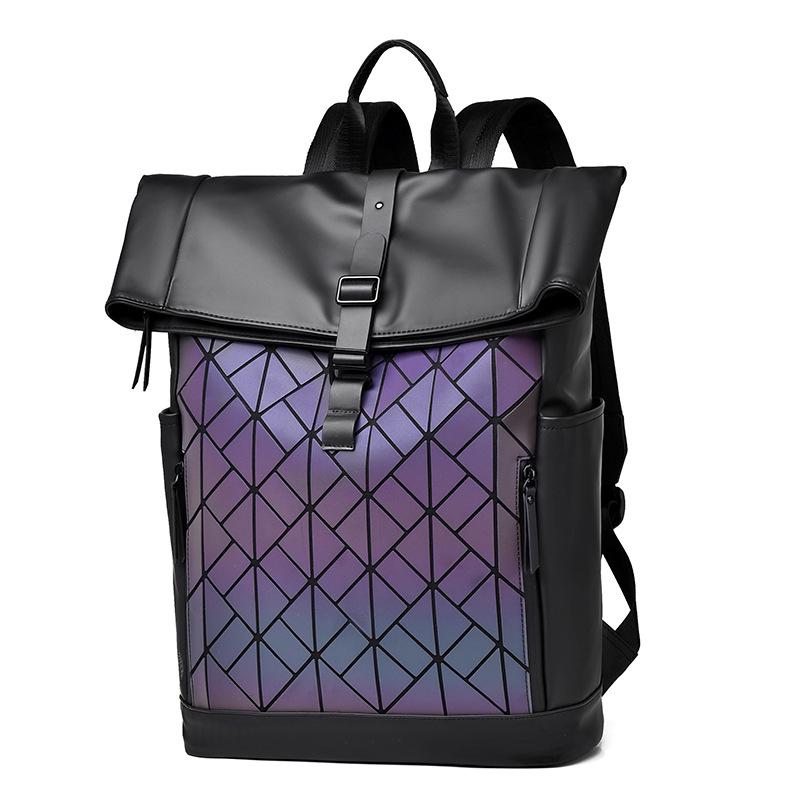

Men s Iridescent Foldable Roll-Top Backpack with Diamond Pattern for Outdoor Travel