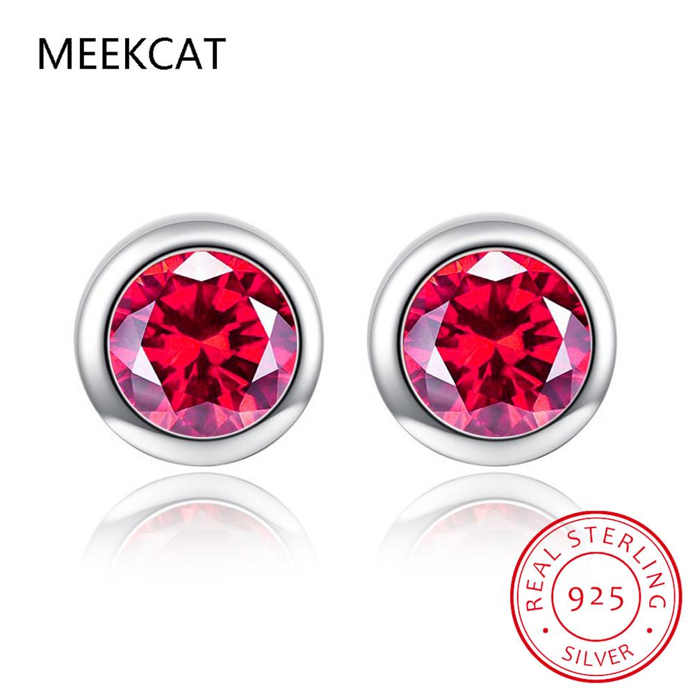 8mm Round Natural Red Garnet 925 Sterling Silver Bubble Bezel Stud Earring for Woman Statement Gemstone Jewelry Gift