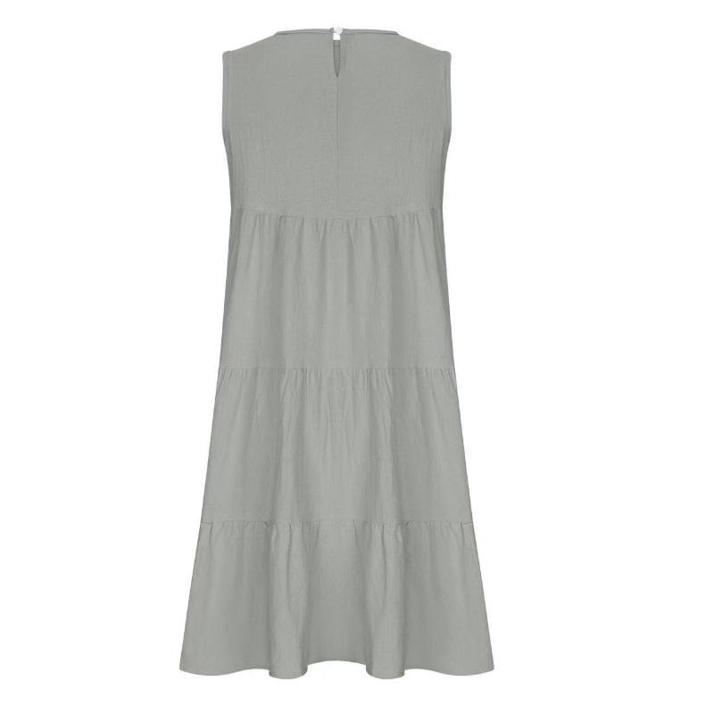 Plus-size Women's Sleeveless Patchwork Loose Round Neck Solid Color Dress