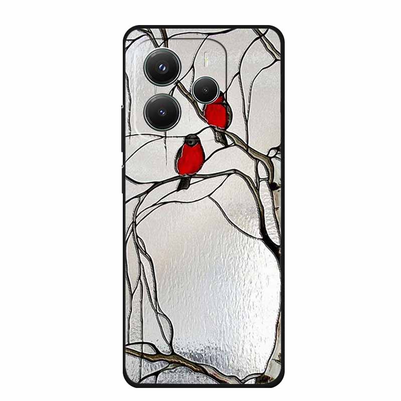 3D Emboss Case For Xiaomi Redmi Note 14 Phone Case Flowers Black Silicone Soft Back Cover Coque For Redmi Note 14 5G Global Case